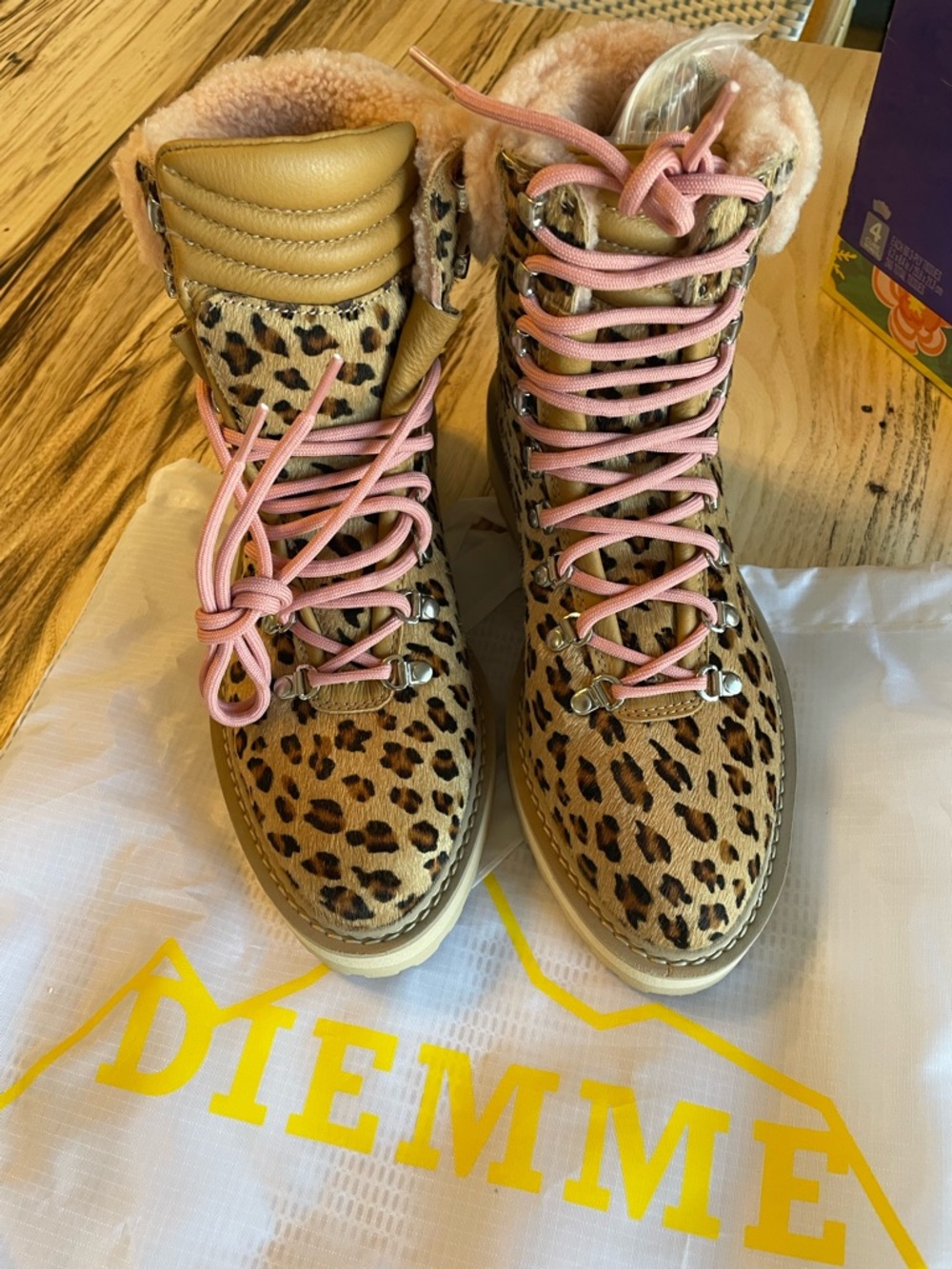 Diemme Leopard Print Ankle Booties with Pink Laces It Also Comes With Tan Laces